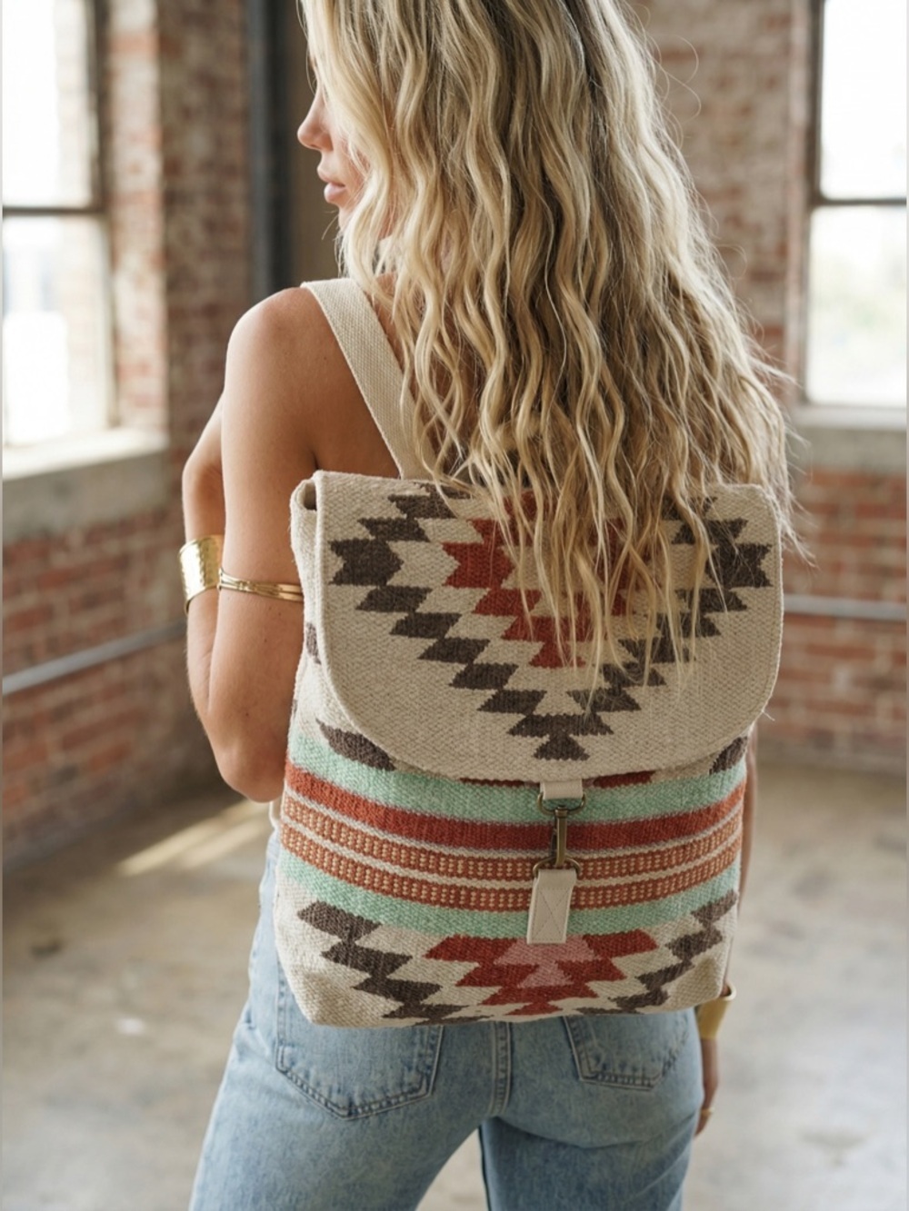 NWT Boho Western Festival Aztec Tribal Print Southwestern Backpack Purse Bag